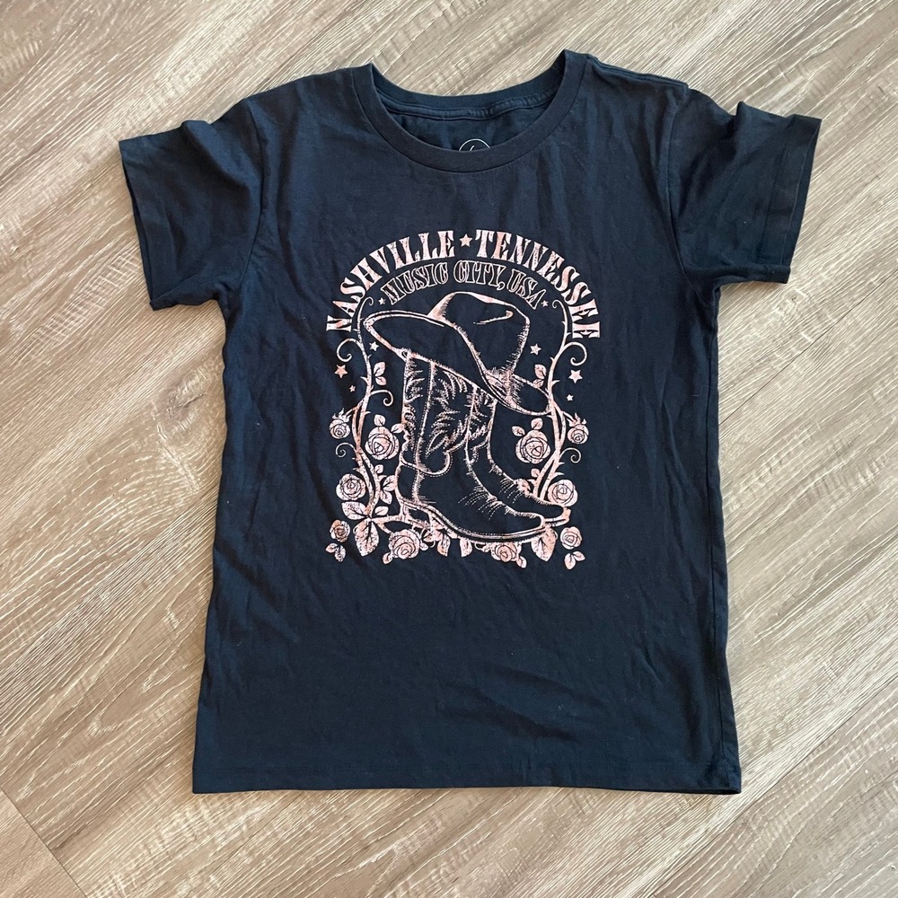 Hi-Res Women Small T-Shirt Black Cotton Blend Nashville Cowboy Boot Graphic Tee
